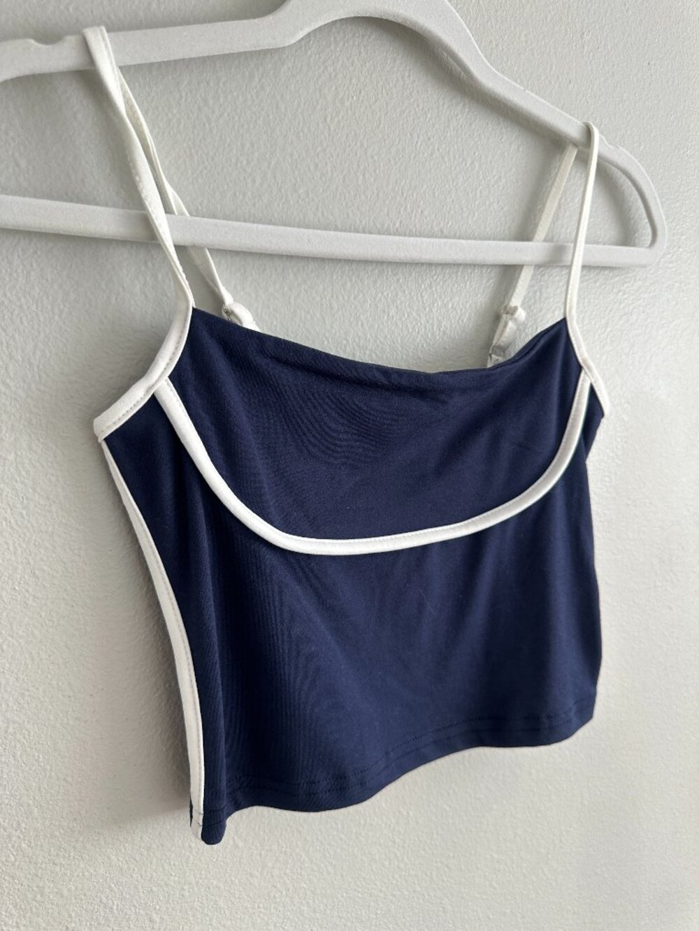 Navy Blue and White Crop Top